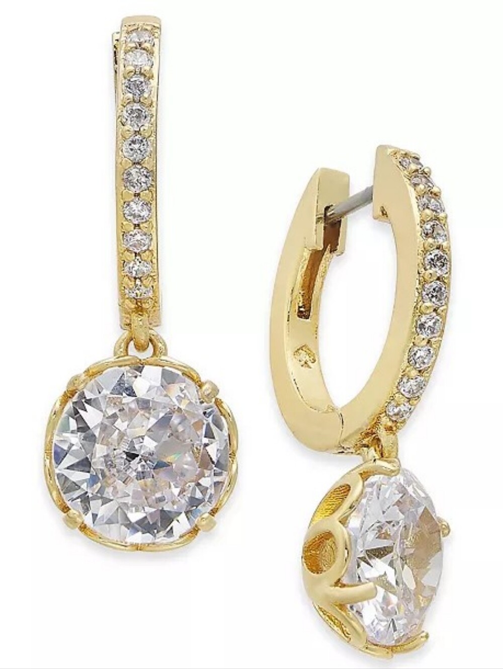 kate spade Gold-Tone Pavé Hoop Drop Earrings with Clear Crystal